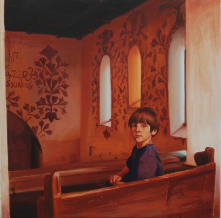 Csarodai templom 100x100cm olaj vászon